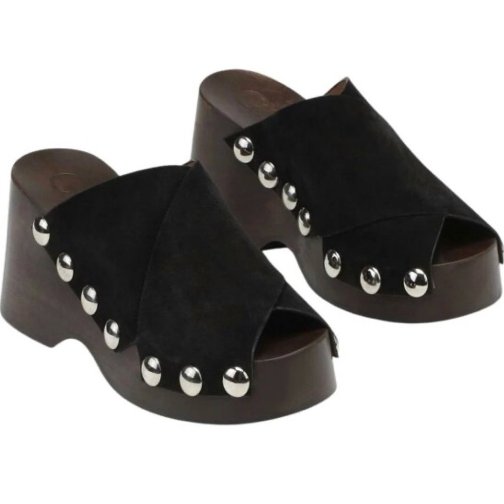 Ganni Platform Suede Mules Sandals with Silver Studs Sz 40